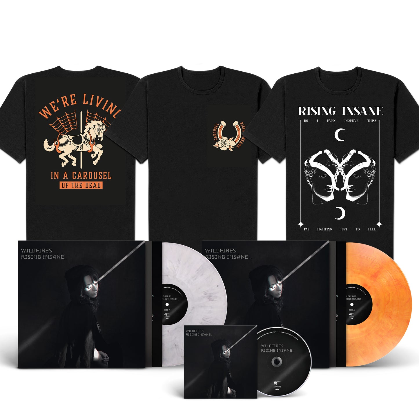 Rising Insane "Wildfires" LP-LP-CD-Bundle Shirt "Breather" + Shirt "Carousel"