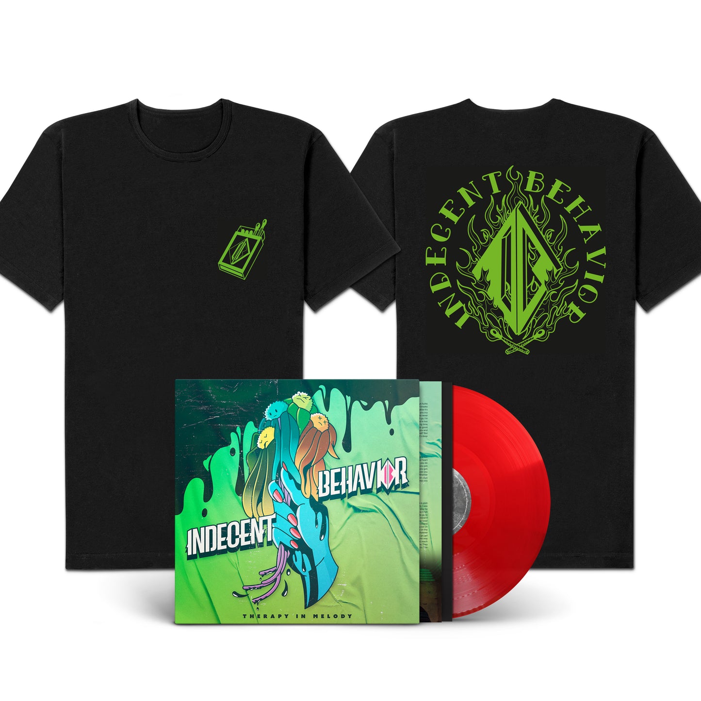 Indecent Behavior "Therapy In Melody" translucent red LP-Bundle "Match"