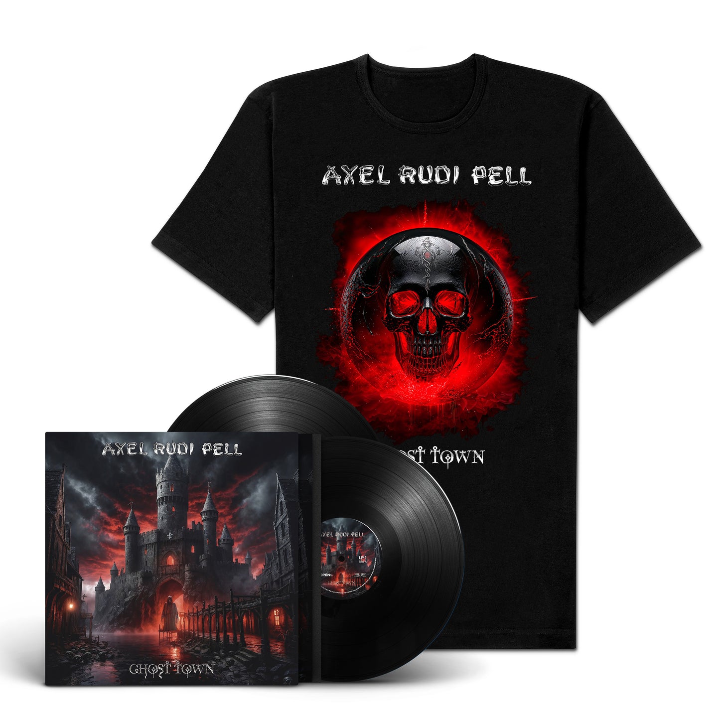 Axel Rudi Pell "Ghost Town" 2LP-Shirt-Bundle "Skull" (black vinyl)