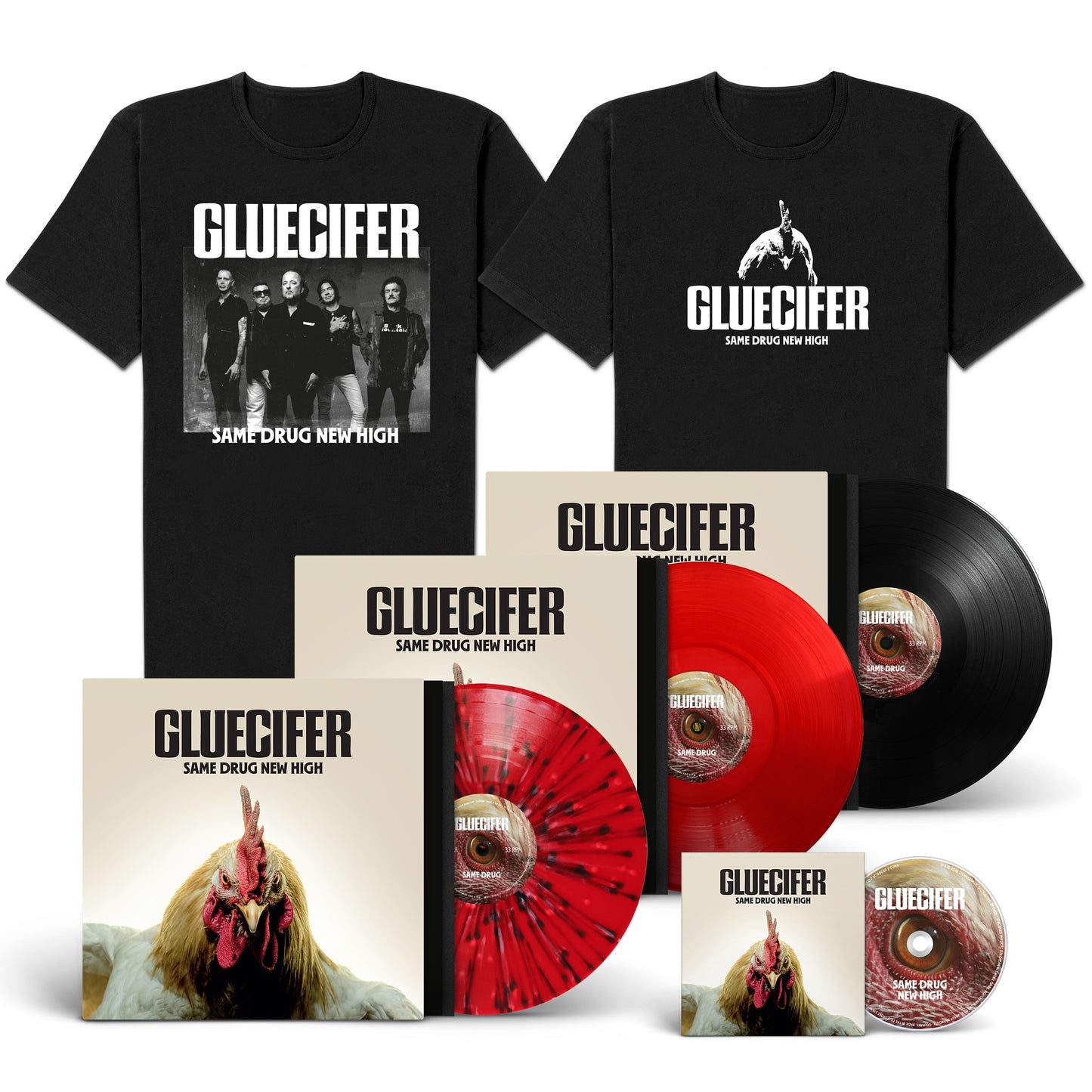 Gluecifer "Same Drug New High" exclusive CD-LP-LP-LP-Shirt-Bundle "Band" & "Cock"