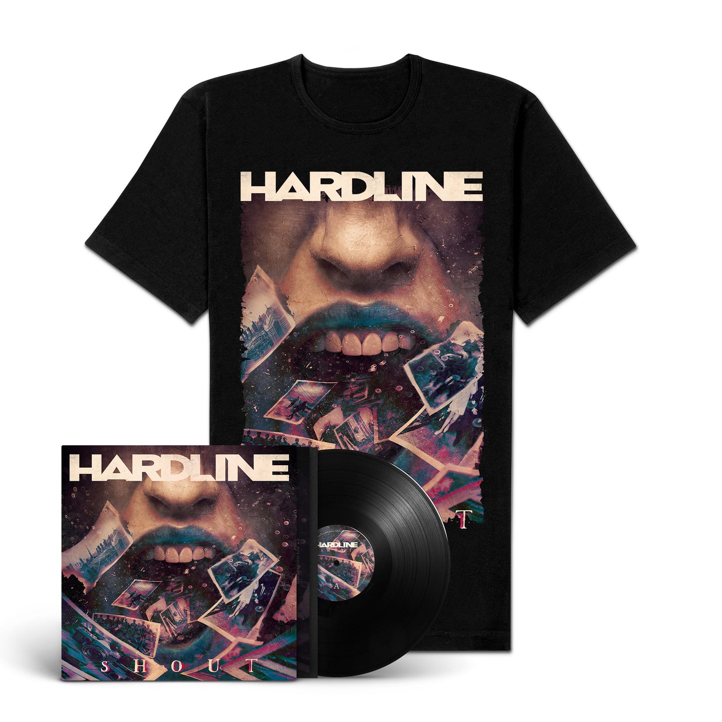 Hardline "Shout" LP-Shirt-Bundle "Mouth"